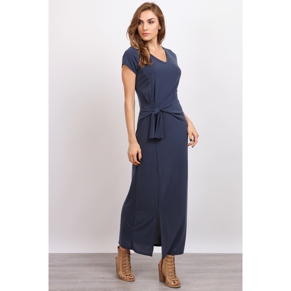 Navy Blue Side Knot Modal Maxi Dress - Picture 2 of 4